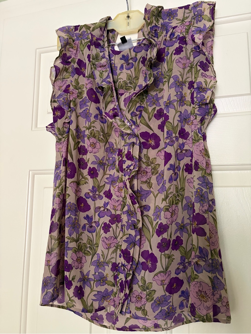 CAbi Lavender and Purple Floral Ruffle Blouse